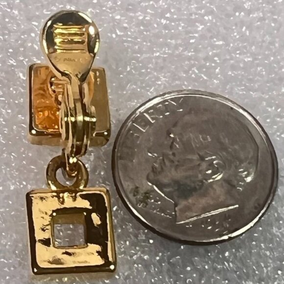 Vtg Monet Gold-Tone Geometric Square Drop Dangle Earrings Open Square Design - Picture 10 of 10